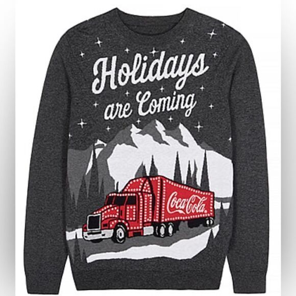Coca-Cola “Holidays Are Coming” Christmas Truck Gray Sweater Size Large L Y2K - Picture 1 of 9